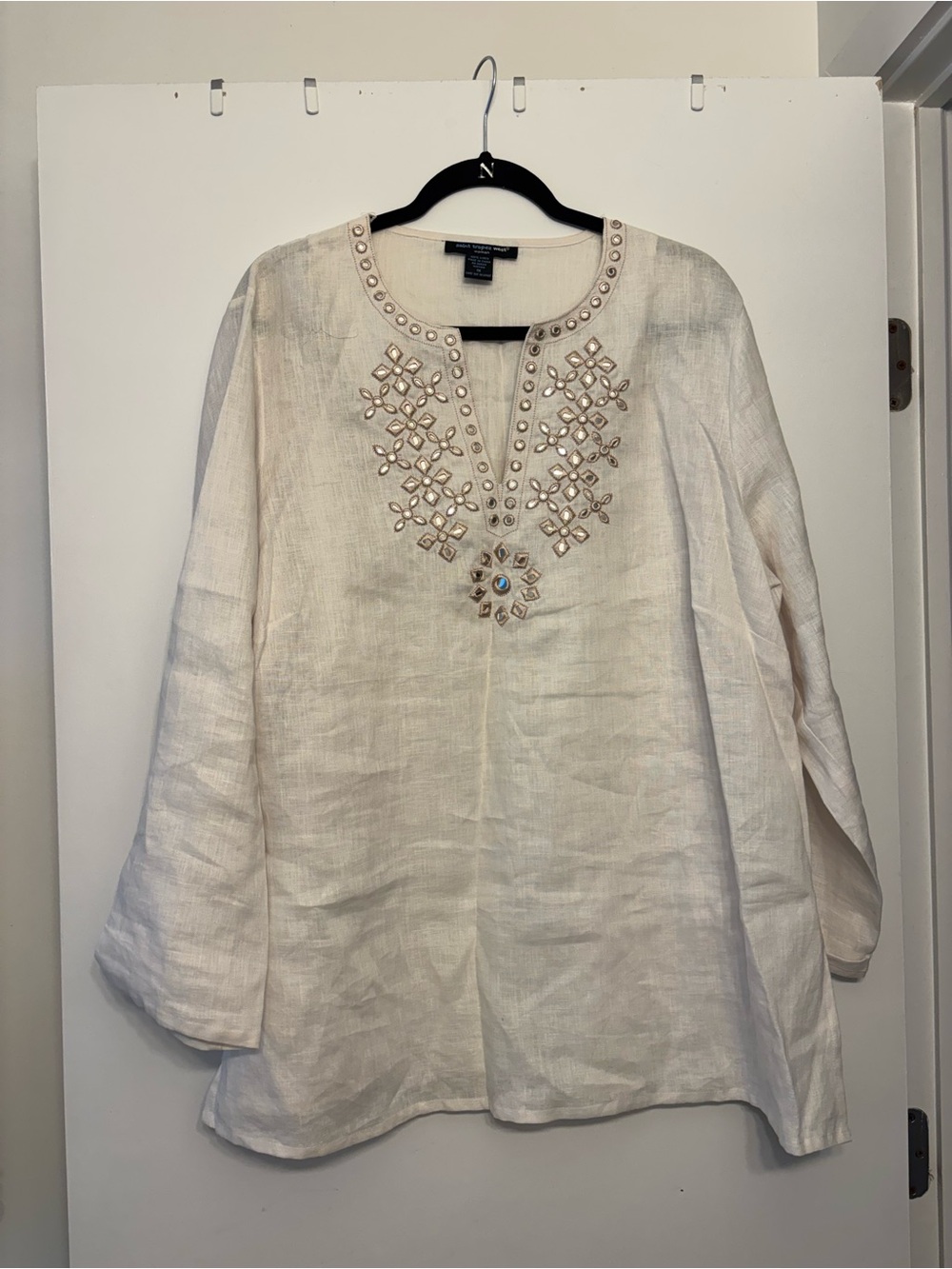Embellished Ivory Linen Tunic